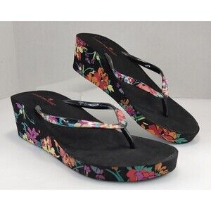 Montego Bay Club® Wedge Sandal Style 153484 Black/Floral Women Size US 10/EUR 42